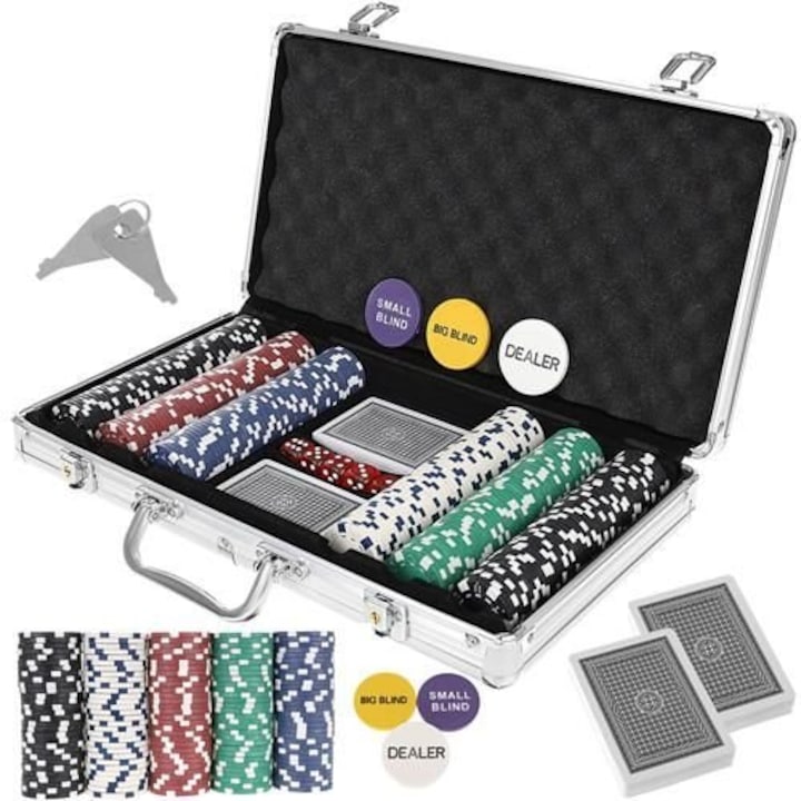 Покер комплект Iso Trade, Texas Strong с 300 чипа, Алуминиево куфарче