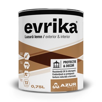 Lazura pentru lemn Evrika nuc 0.75 l Lazura pentru lemn Evrika nuc 0.75 l