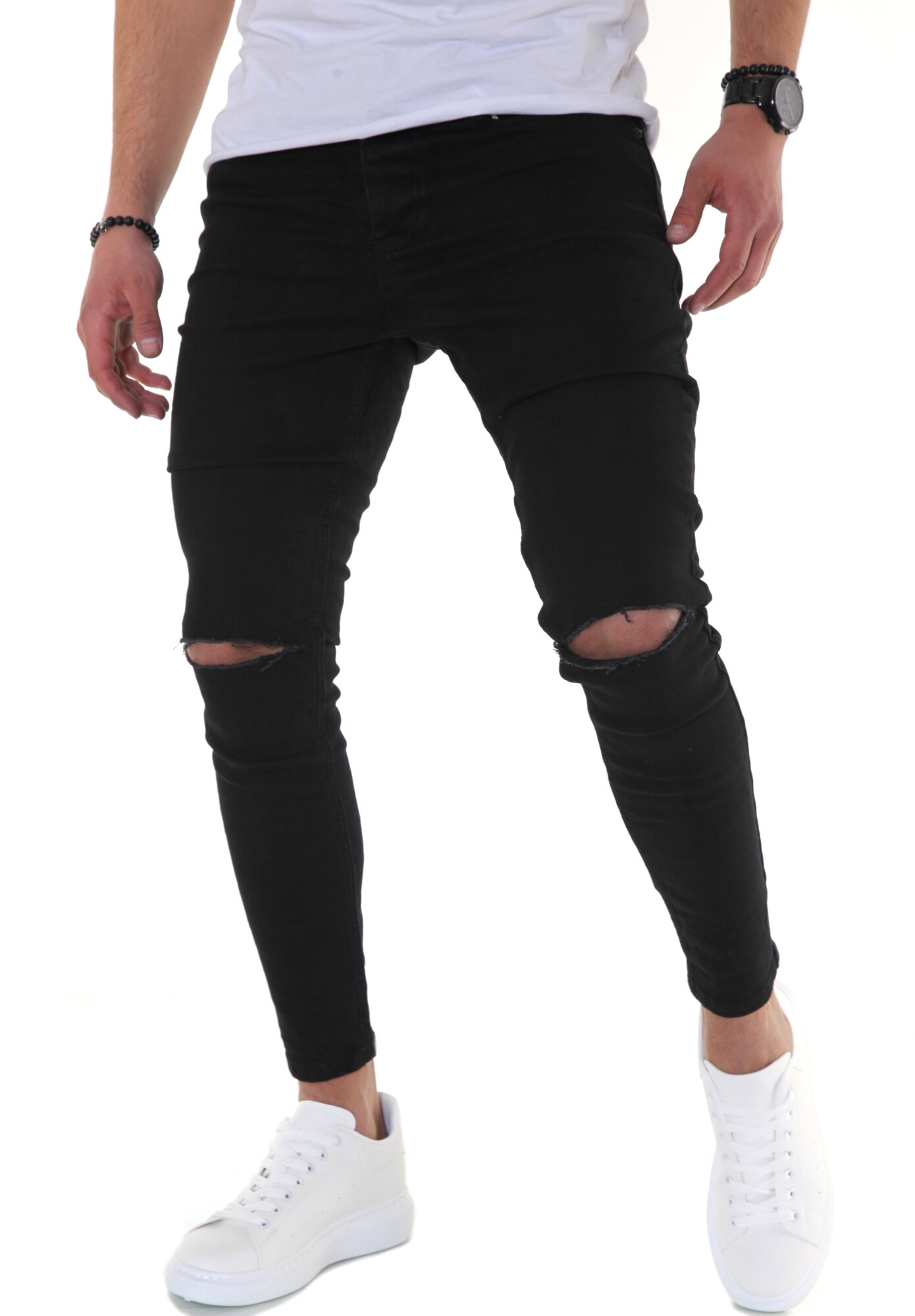 Blugi barbatesti, fashion, cu rupturi, prespalati