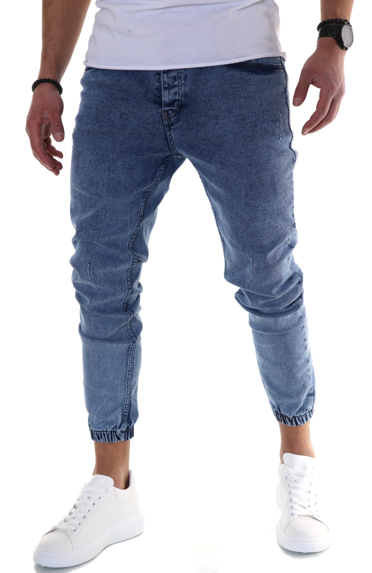 Blugi pentru barbati, slim fit, 1007, albastri, prespalati, Albastri