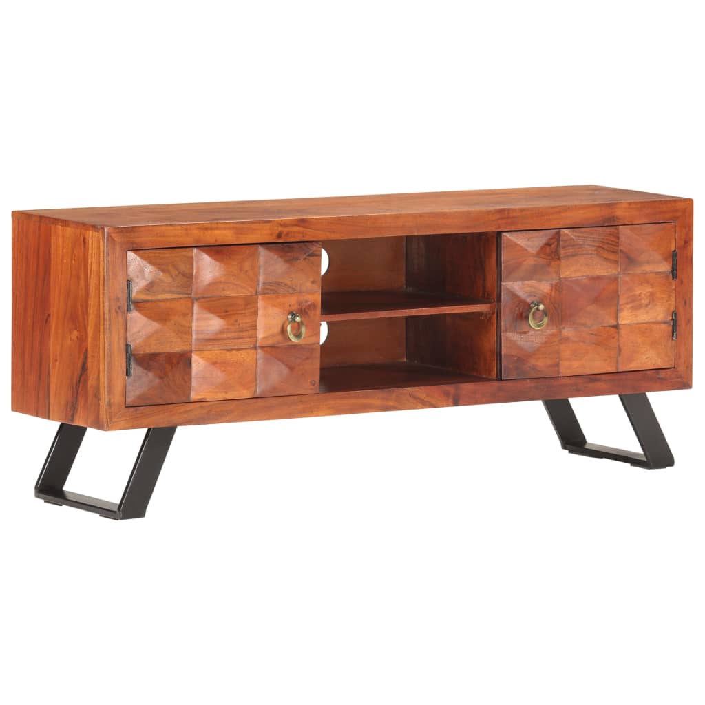 Comoda TV vidaXL, Lemn masiv de acacia, metal, 122 x 30 x 49 cm, Maro