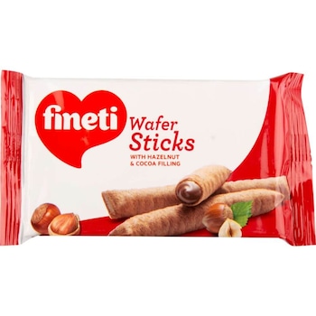 Napolitane cu Crema Fineti Wafer Sticks, 25 g, 12 Buc/Cutie, Aroma Alune de Padure Napolitane cu Crema Fineti Wafer Sticks, 25 g, 12 Buc/Cutie, Aroma Alune de Padure