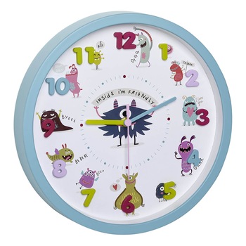 Ceas de perete pentru copii LITTLE MONSTERS, TFA, Turcoaz Ceas de perete pentru copii LITTLE MONSTERS, TFA, Turcoaz