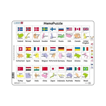 Puzzle maxi Steagurile si capitalele a 27 de tari, orientare tip vedere, 54 de piese, Larsen Puzzle maxi Steagurile si capitalele a 27 de tari, orientare tip vedere, 54 de piese, Larsen