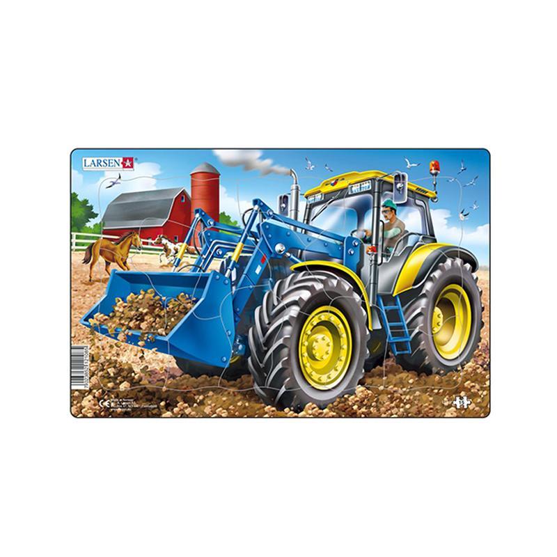 Puzzle midi Constructii, buldozer albastru, orientare tip vedere, 15 piese, Larsen