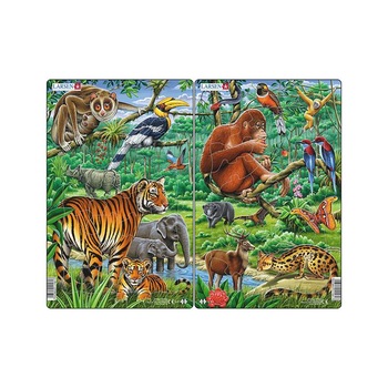 Set 2 Puzzle midi Jungla asiatica cu Maimute, Tigri, orientare tip portret, 30 piese, Larsen Set 2 Puzzle midi Jungla asiatica cu Maimute, Tigri, orientare tip portret, 30 piese, Larsen