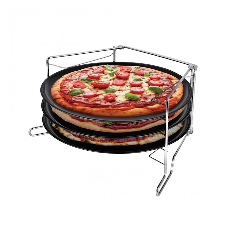 Kinghoff KH 1480 pizzasütő tálca készlet, 4 db, 32,3 cm, fekete