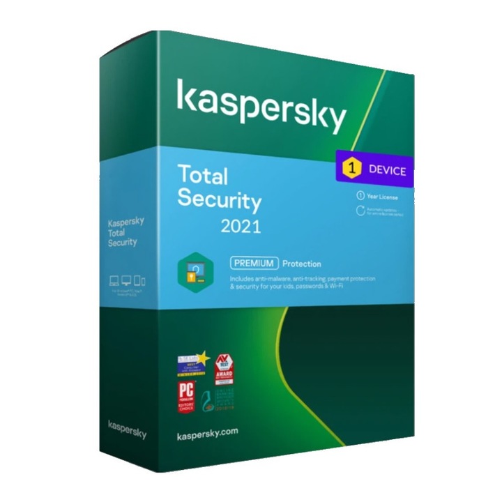 Antivirus Kaspersky Total Security 2021, 1 dispozitiv, 1 an Licenta Electronica