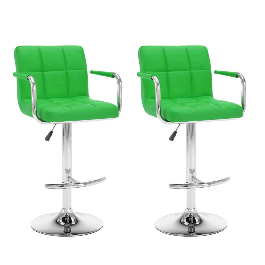Set de 2 scaune de bar, cu brate, vidaXL, Piele artificiala-metal, 46 x 49 x (93-113) cm, Verde