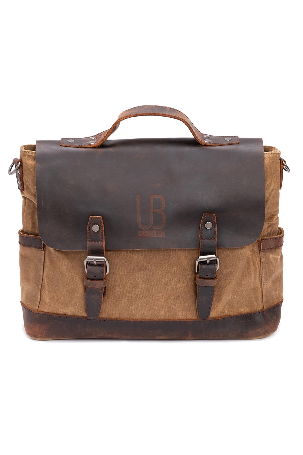 Geanta de umar din piele naturala si material textil cerat URBAN BAG Goteborg Maro