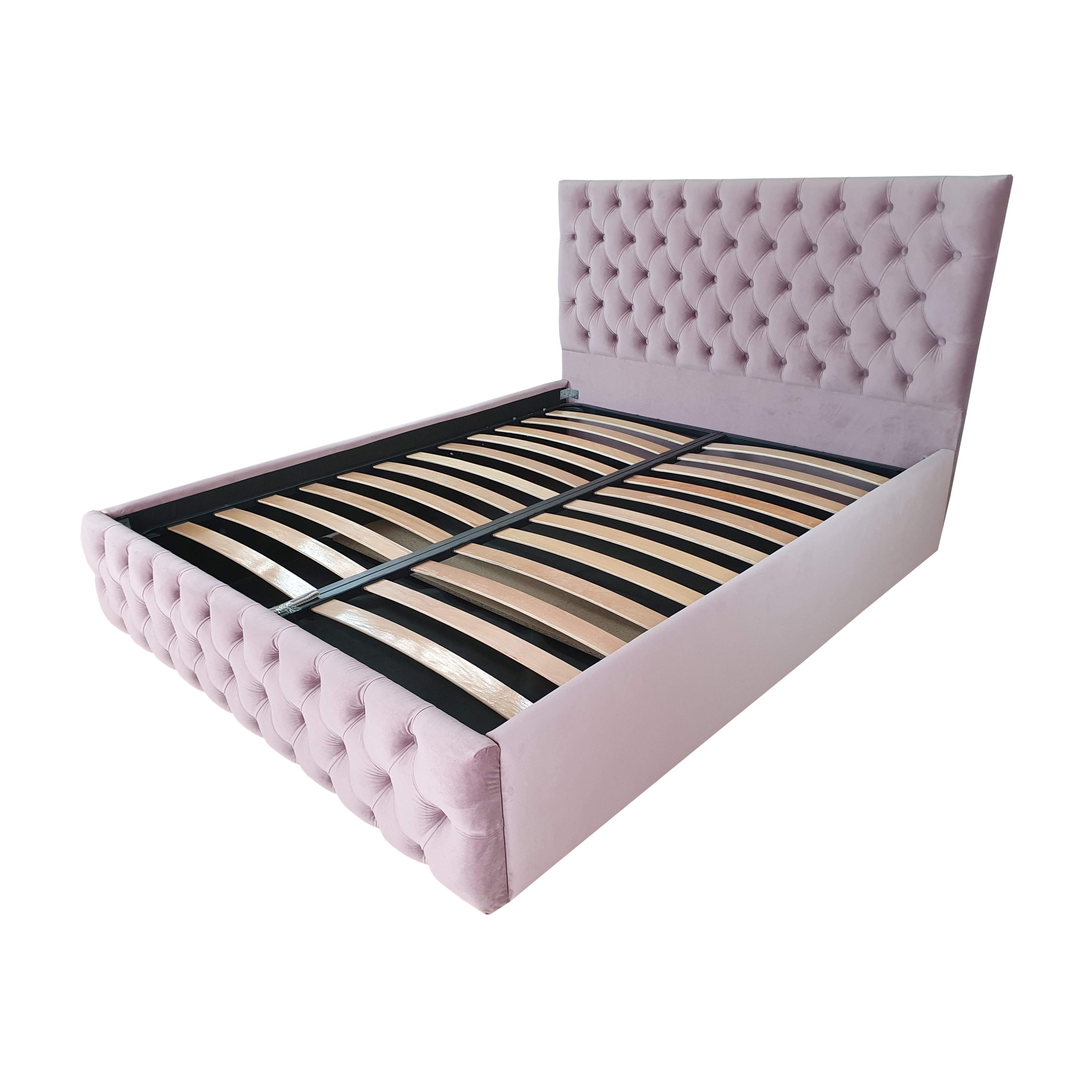 Pat tapitat Classmob Kirra, 180x200cm,somiera metalica rabatabila,lada depozitare,roz