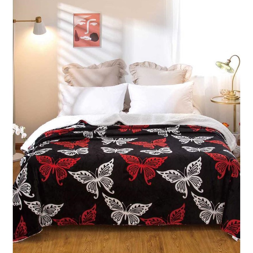 Patura pufoasa Cocolino cu blanita, pentru pat dublu, 180 x 230, Fluturi