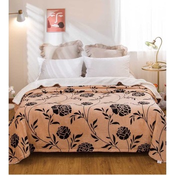 Patura pufoasa Cocolino cu blanita, pentru pat dublu, 180 x 230, Maron Floral Patura pufoasa Cocolino cu blanita, pentru pat dublu, 180 x 230, Maron Floral