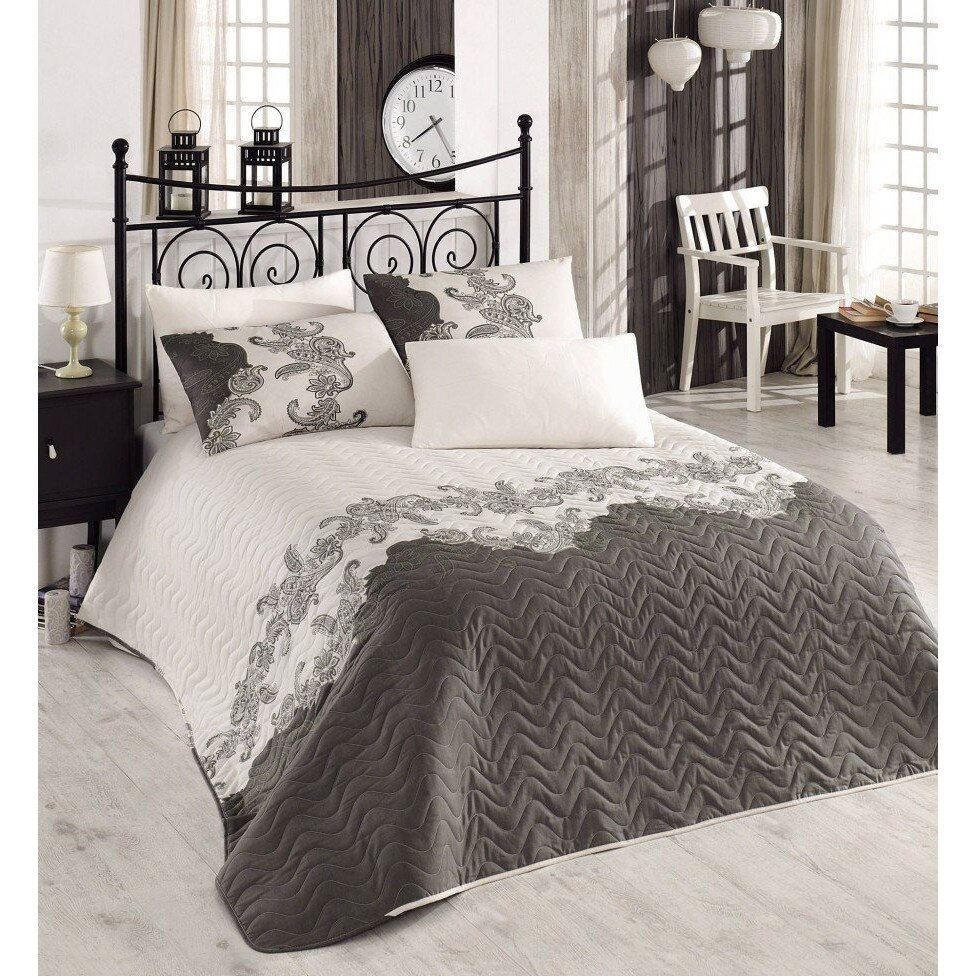 Set cuvertura matlasata 160 x 220 cm+ 1 fata perna, Eponj Home, Mixscarlet - Beige