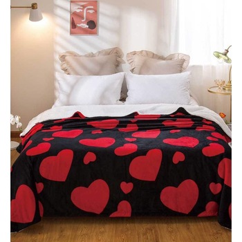 Patura pufoasa Cocolino cu blanita, pentru pat dublu, 180 x 230, Inimi Rosii Patura pufoasa Cocolino cu blanita, pentru pat dublu, 180 x 230, Inimi Rosii