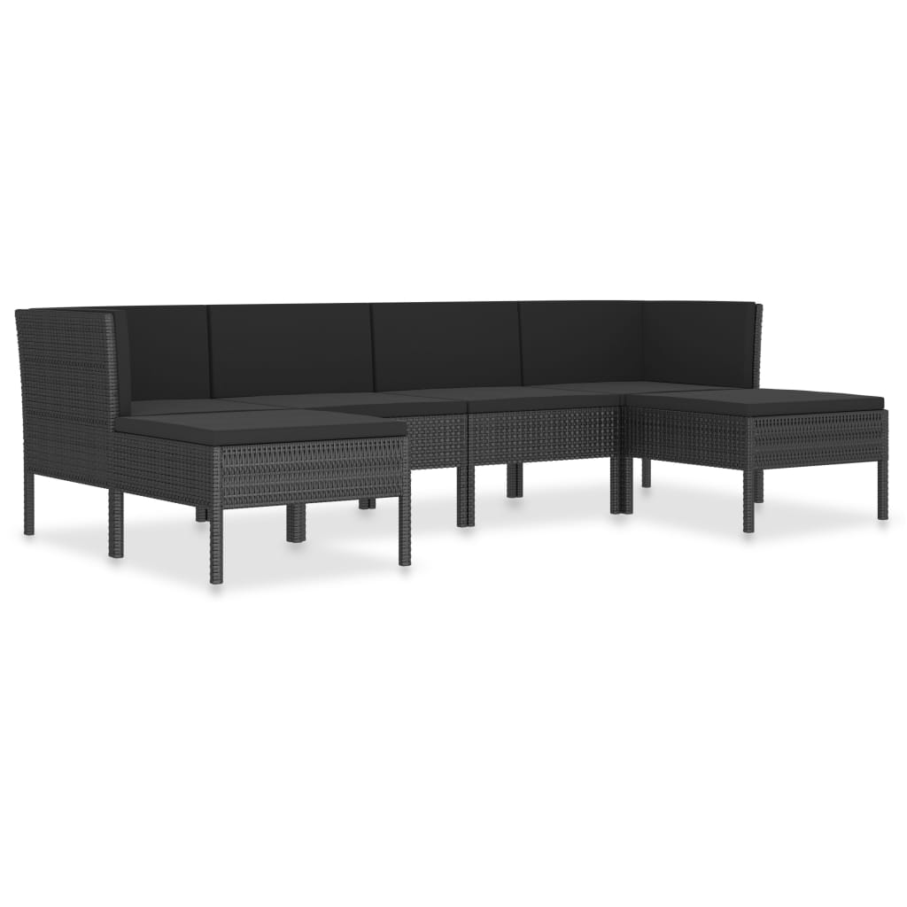 Set mobilier de gradina din 6 piese cu perne negre, vidaXL, Poliratan, 57 x 69 x 67 cm, Negru