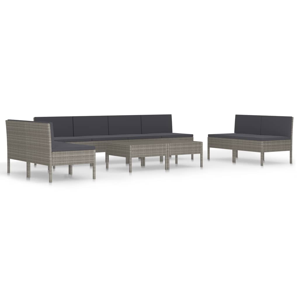 Set mobilier de gradina din 10 piese cu perne antracit, vidaXL, Poliratan, 57 x 69 x 69 cm, Gri