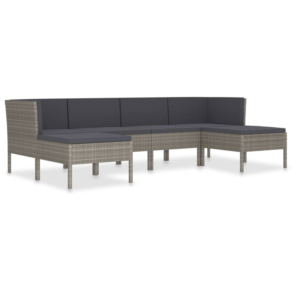 Set mobilier de gradina din 6 piese cu perne gri, vidaXL, Poliratan, 57 x 69 x 67 cm, Gri