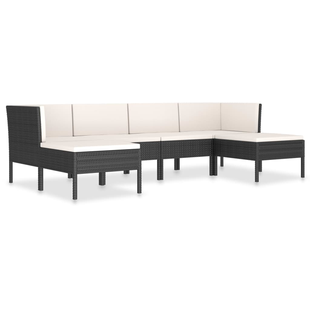 Set mobilier de gradina din 6 piese cu perne albe, vidaXL, Poliratan, 57 x 69 x 67 cm, Negru