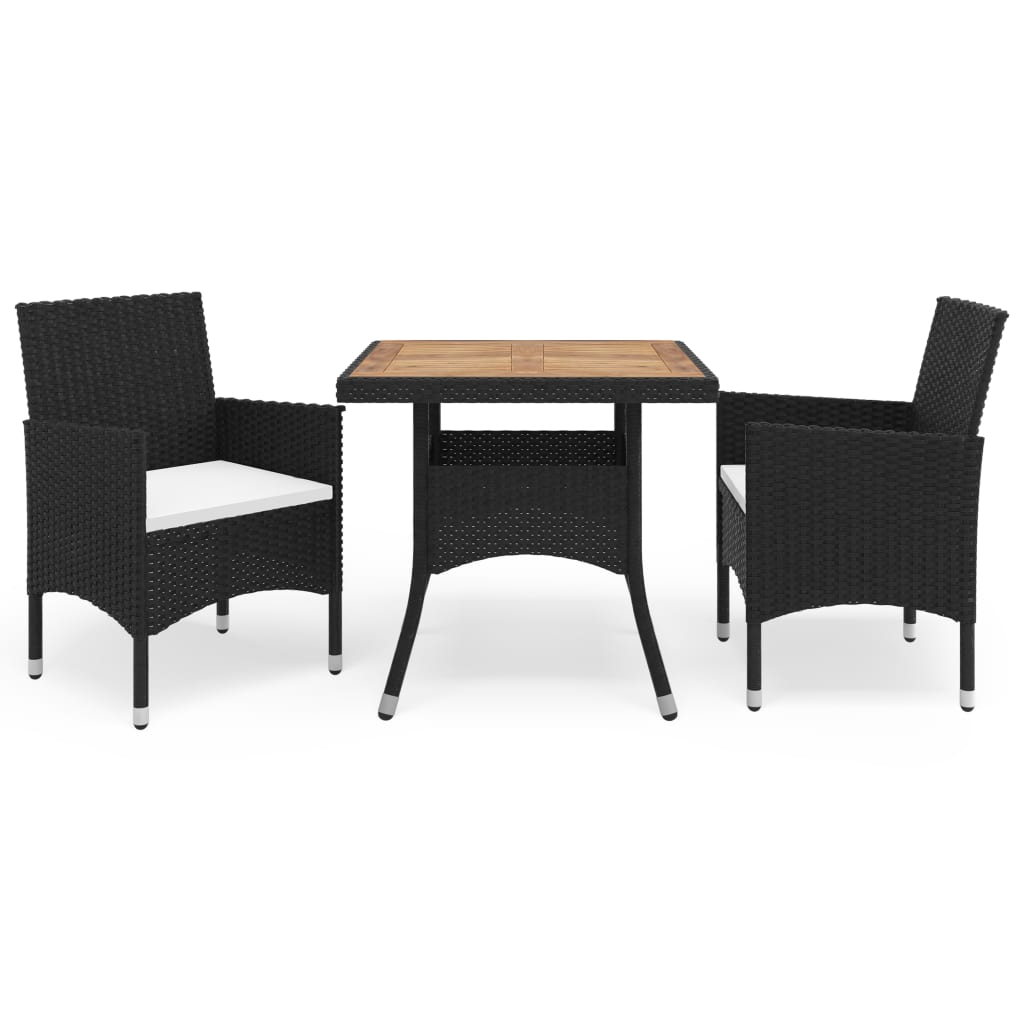 Set mobila de gradina cu 3 piese cu perne, vidaXL, Poliratan, 80 x 80 x 75 cm, Negru