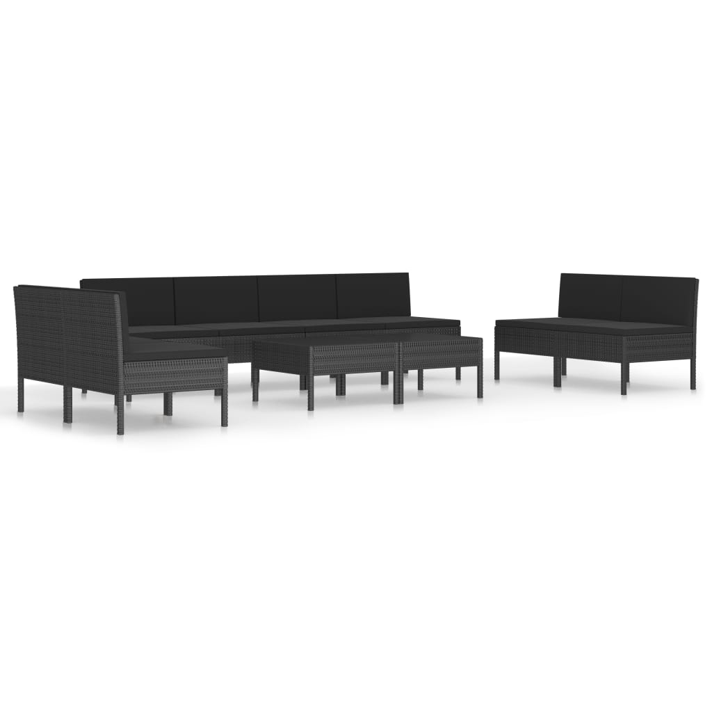 Set mobilier de gradina cu 8 canapele cu perne si 2 masute de ceai vidaXL, Poliratan, 60 x 60 x 35 cm, Negru