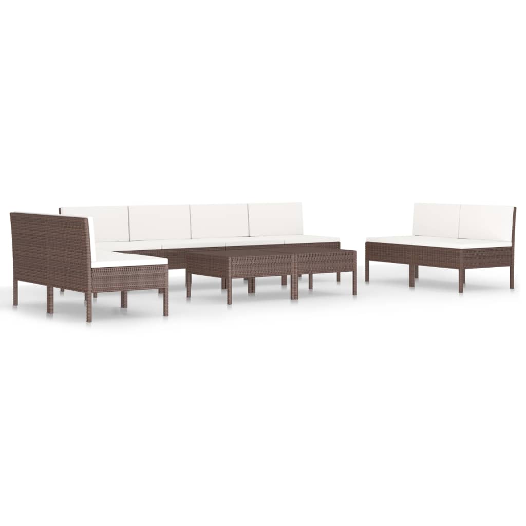 Set mobilier de gradina cu 8 canapele cu perne si 2 masute de ceai vidaXL, Poliratan, 60 x 60 x 35 cm, Maro