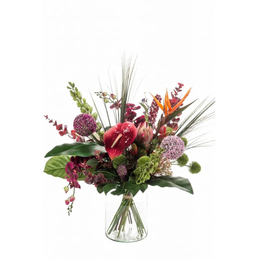 Buchet de flori artificial Exotic Mix, Emerald, Polietilena, 62 cm, Multicolour