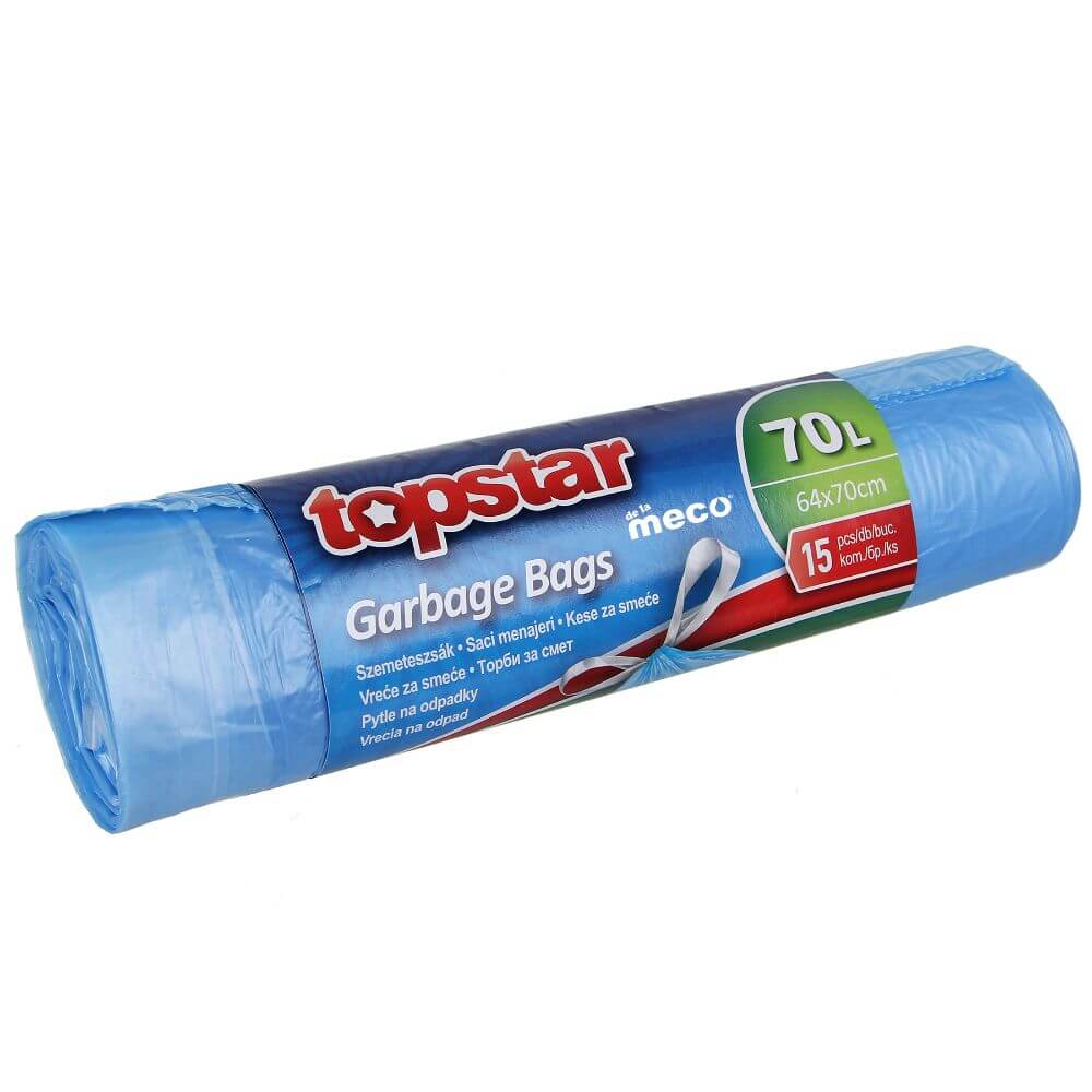 Saci Menajeri Topstar cu Snur, 70L, 15 Buc/Rola, Albastri