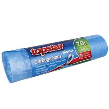 Saci Menajeri Topstar cu Snur, 70L, 15 Buc/Rola, Albastri Saci Menajeri Topstar cu Snur, 70L, 15 Buc/Rola, Albastri
