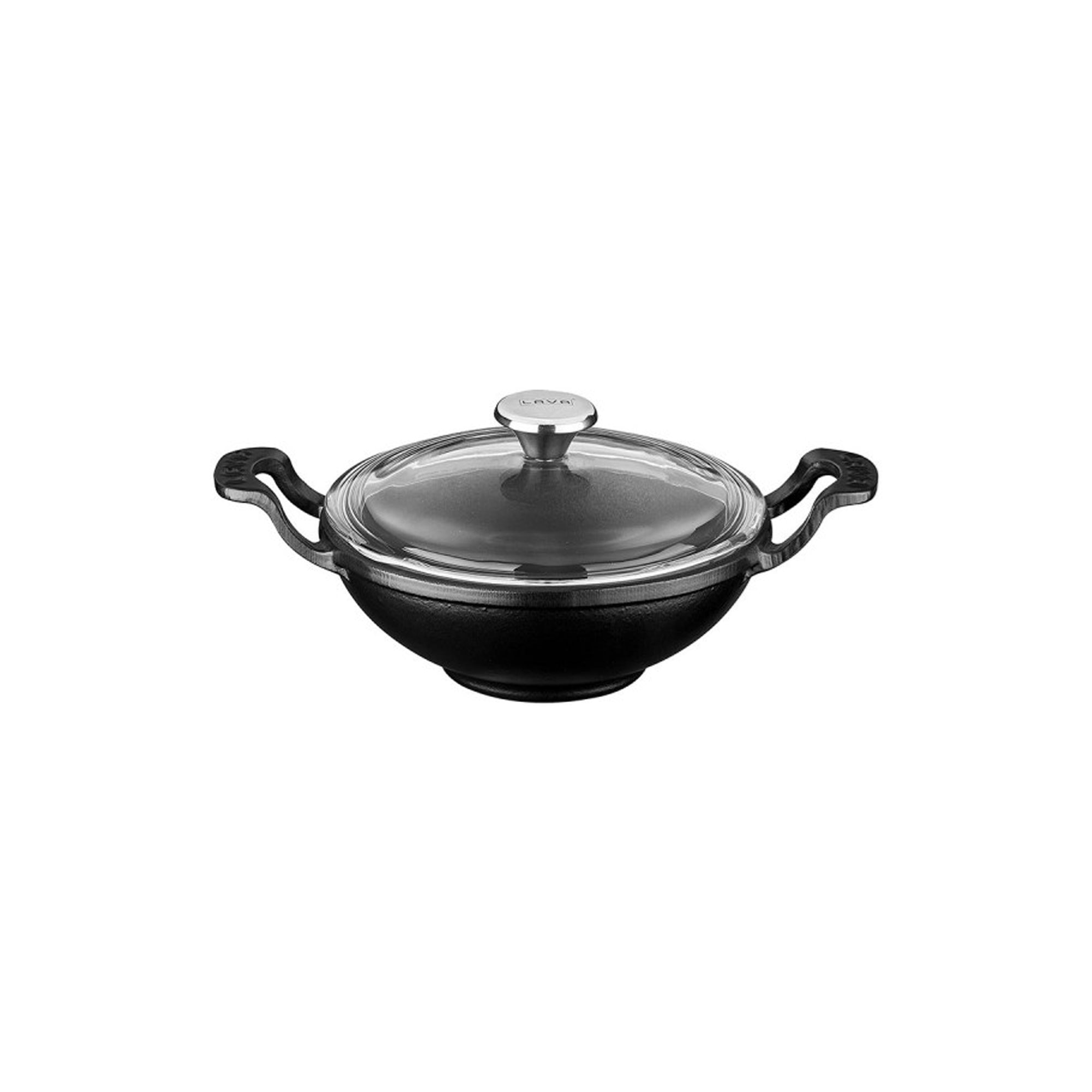 Wok cu capac sticla, 16 cm, fonta, negru - LAVA