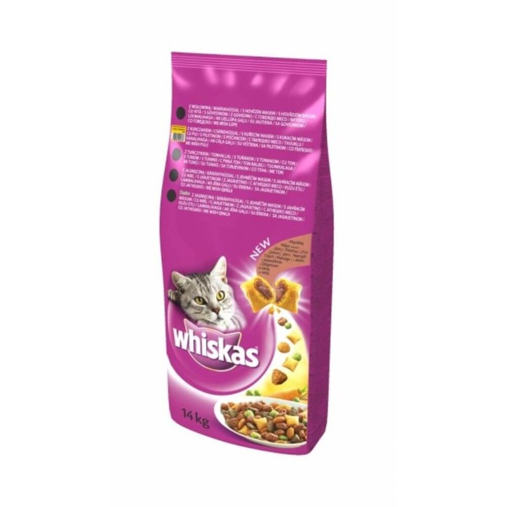 Whiskas Száraz eledel, csirkével és májjal, macskáknak, 14 kg