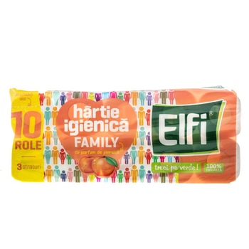 Hartie Igienica Elfi Family cu Parfum de Mar si Orhidee, 3 Straturi, 10 Role/Bax Hartie Igienica Elfi Family cu Parfum de Mar si Orhidee, 3 Straturi, 10 Role/Bax