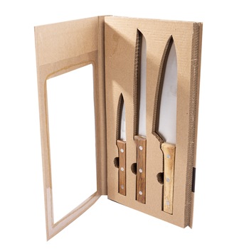 Set 3 cutite Cesar, inox, maner lemn natural Set 3 cutite Cesar, inox, maner lemn natural