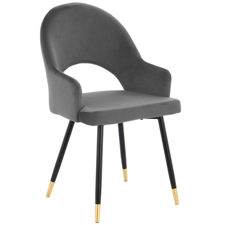 Scaun dining cu brate Kring Abbey, tapiterie catifea, baza metal, Gri
