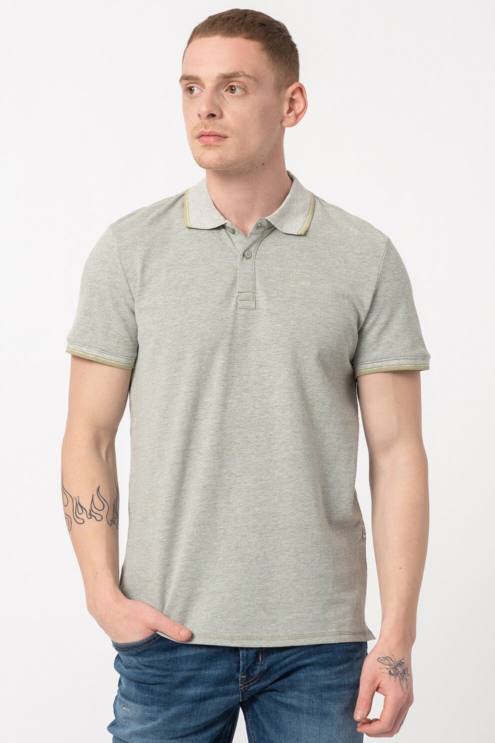Haily's, Tricou polo cu detalii contrastante Piet, Gri melange, XS