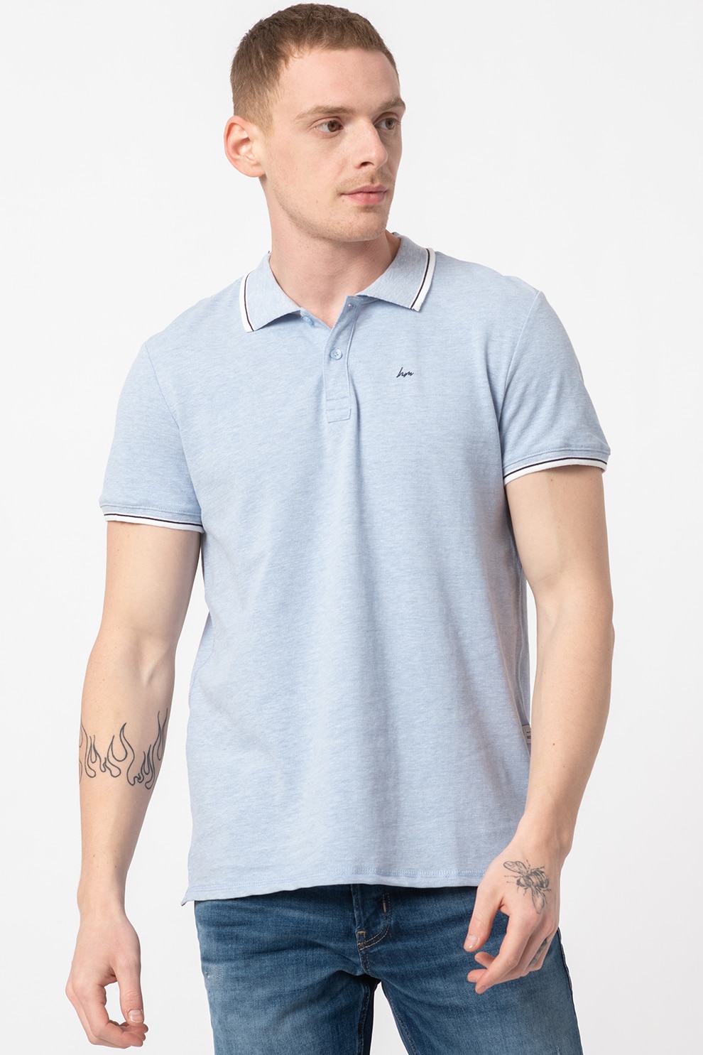 Haily's, Tricou polo cu detalii contrastante Piet, Albastru deschis, XS