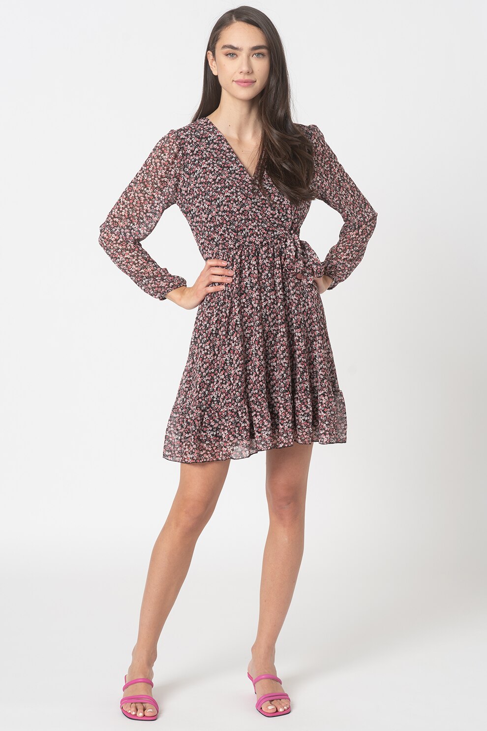 Haily's, Rochie mini cu imprimeu Romina, Negru/Roz/Alb