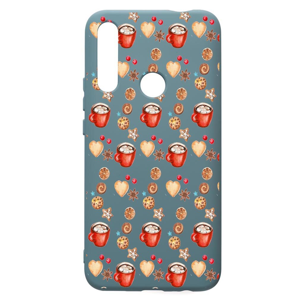 Husa Premium Silicon Compatibila Cu Huawei Y7 2019, Xmas Coffee, cu interiorul din material textil, protectie camera, Cornflower, PCF343