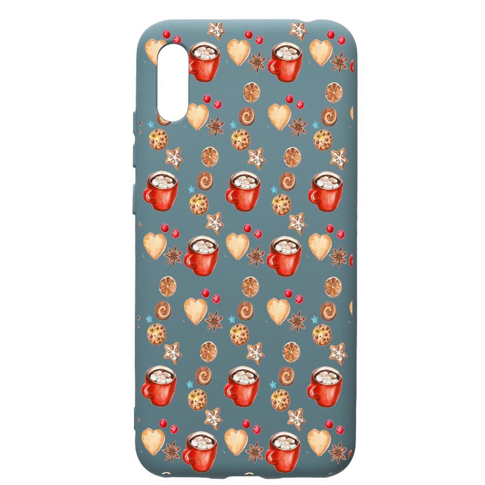 Husa Premium Silicon Compatibila Cu Huawei Y6 2019, Xmas Coffee, cu interiorul din material textil, protectie camera, Cornflower, PCF343