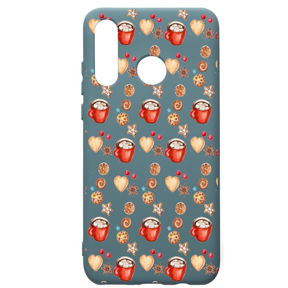 Husa Premium Silicon Compatibila Cu Huawei P30 Lite, Xmas Coffee, cu interiorul din material textil, protectie camera, Cornflower, PCF343