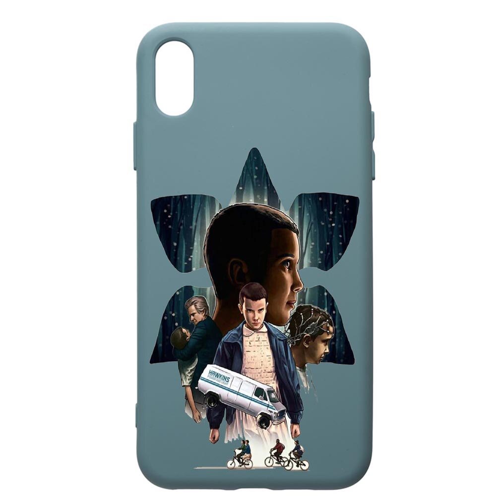 Husa Premium Silicon Compatibila Cu Apple iPhone XS Max, Stranger Things, cu interiorul din material textil, protectie camera, Cornflower, PCF373