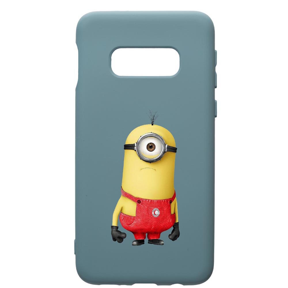 Husa Premium Silicon Compatibila Cu Samsung Galaxy S10, Cartoon, Minion, cu interiorul din material textil, protectie camera, Cornflower, PCF206
