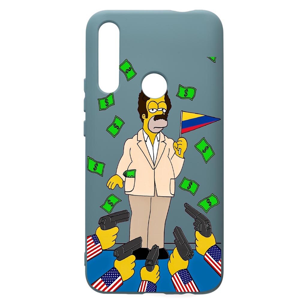 Husa Premium Silicon Compatibila Cu Huawei Y7 2019, Narcos The Simpsons, cu interiorul din material textil, protectie camera, Cornflower, PCF439