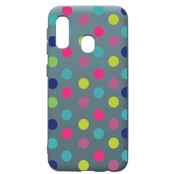 Husa Premium Silicon Compatibila Cu Samsung Galaxy A20E, Dots Color, cu interiorul din material textil, protectie camera, Cornflower, PCF61 Husa Premium Silicon Compatibila Cu Samsung Galaxy A20E, Dots Color, cu interiorul din material textil, protectie camera, Cornflower, PCF61