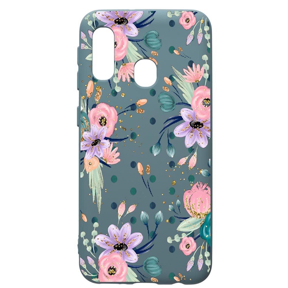 Husa Premium Silicon Compatibila Cu Samsung Galaxy A20E, Spring Flowers, cu interiorul din material textil, protectie camera, Cornflower, PCF495