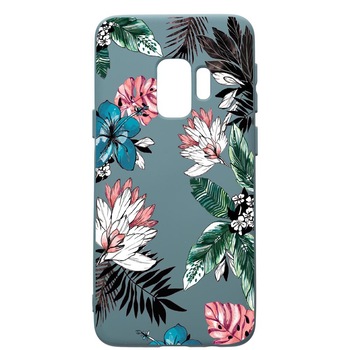 Husa Premium Silicon Compatibila Cu Samsung Galaxy S9, Tropical Flowers, cu interiorul din material textil, protectie camera, Cornflower, PCF500 Husa Premium Silicon Compatibila Cu Samsung Galaxy S9, Tropical Flowers, cu interiorul din material textil, protectie camera, Cornflower, PCF500
