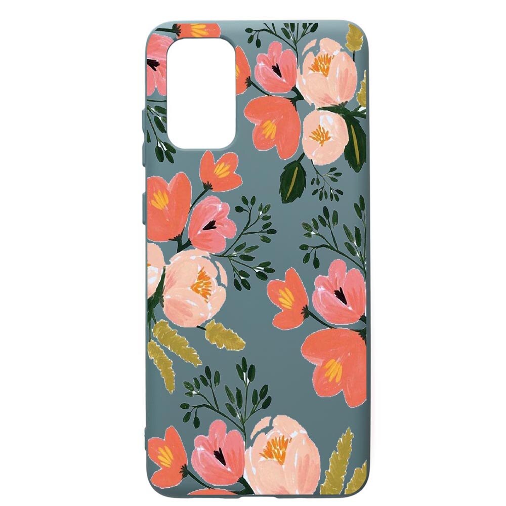 Husa Premium Silicon Compatibila Cu Samsung Galaxy S20 Plus, Flowers Pastel colors, cu interiorul din material textil, protectie camera, Cornflower, PCF504