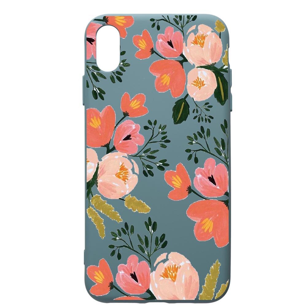 Husa Premium Silicon Compatibila Cu Apple iPhone XS Max, Flowers Pastel colors, cu interiorul din material textil, protectie camera, Cornflower, PCF504