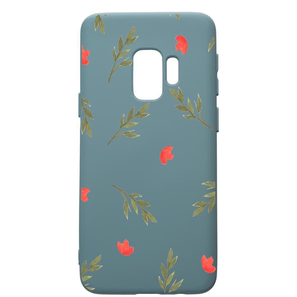 Husa Premium Silicon Compatibila Cu Samsung Galaxy S9, Flowers, cu interiorul din material textil, protectie camera, Cornflower, PCF516