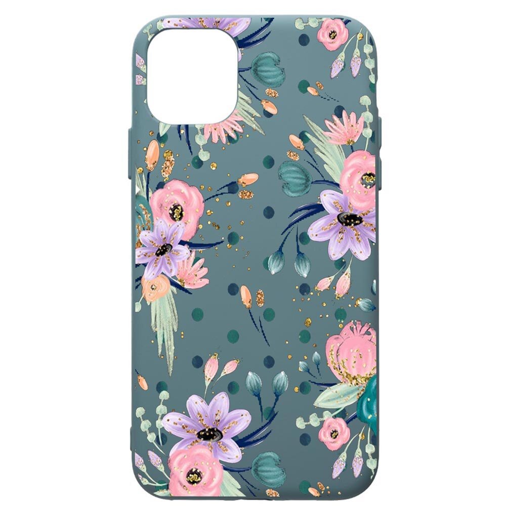 Husa Premium Silicon Compatibila Cu Apple iPhone 11 Pro Max, Spring Flowers, cu interiorul din material textil, protectie camera, Cornflower, PCF495